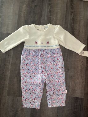 Little Me Cream and Light Blue Floral Romper